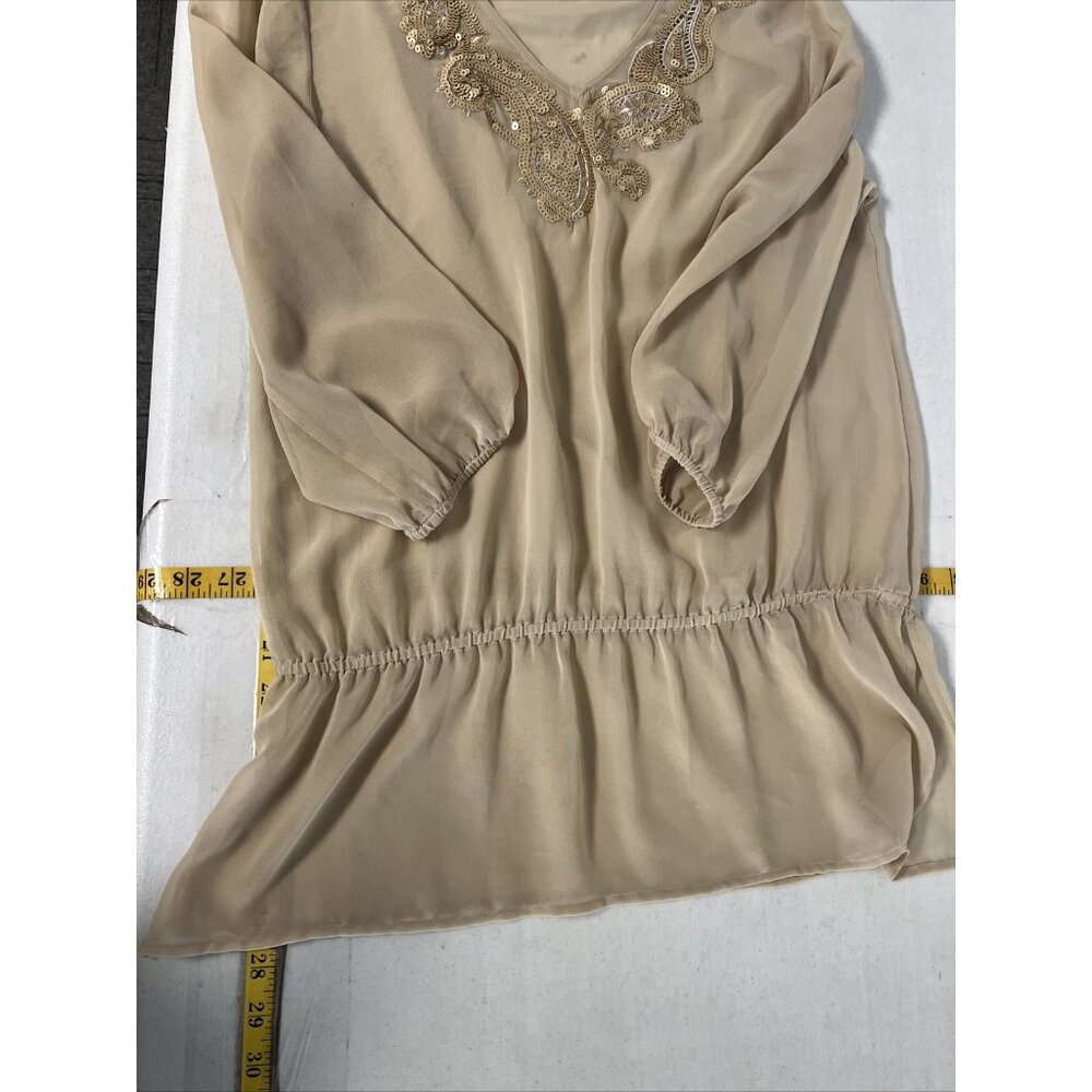 Chicos Size 0 Drop Waist Top Blouse Gold Sequin V Neckline Small - Picture 6 of 6